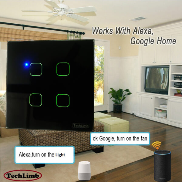 Smart Switch 4Gangs Wifi+RF Remote Function+Touch Screen Control 86*86mm Wifi Touch Switch Remote Control Switch With Alexa Google Home 433MHz RF Remote Function- 1year warranty - Image 14
