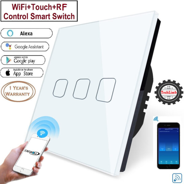 Switch 3Gangs Wifi+Touch Control 86*86mm Switch Light/Fan Switch With Alexa and Google Home Control