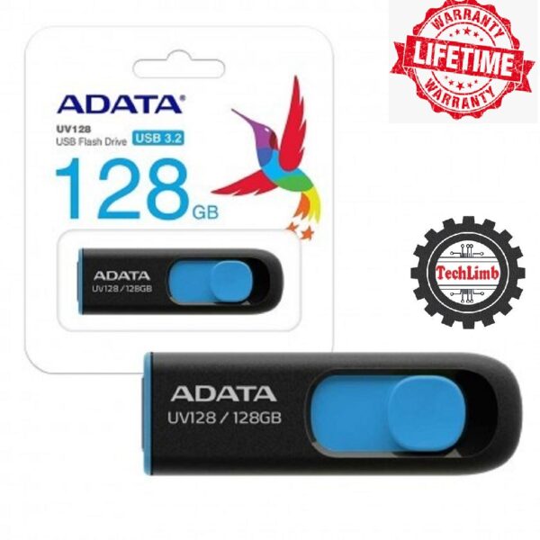 Pendrive 128GB ADATA UV128 USB 3.2 Flash Drive Mobile Disk (Black Blue)- Lifetime Year warranty