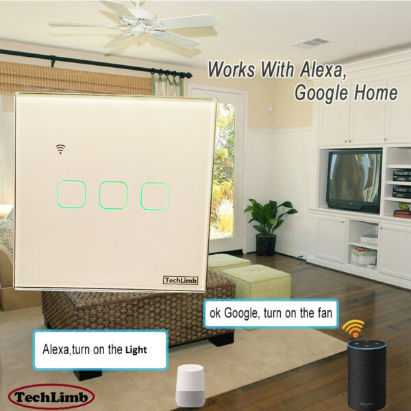 Switch 3Gangs Wifi+Touch Control 86*86mm Switch Light/Fan Switch With Alexa and Google Home Control - Image 4