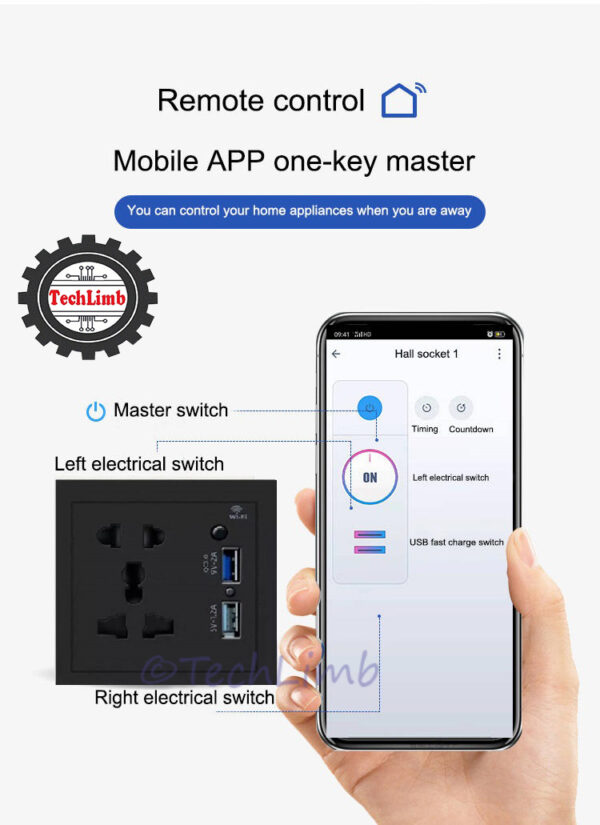 Smart WiFi Socket with USB Fast Charging QC3.0 Google Alexa Home Universal Wifi Smart USB Socket Tuya Smart Life Wifi Single Intelligent Universal Wall Plug- 1Year Warranty - Image 3