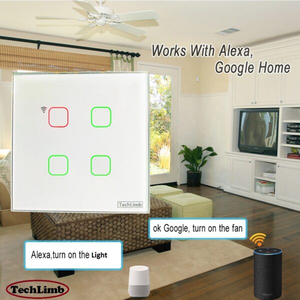 Smart Switch 4Gangs Wifi+RF Remote Function+Touch Screen Control 86*86mm Wifi Touch Switch Remote Control Switch With Alexa Google Home 433MHz RF Remote Function- 1year warranty - Image 10