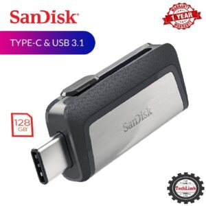 SanDisk 128GB Ultra Dual Flash Drive USB Type-C & 3.1 OTG Pendrive for Android & Computers 150MB/s High Speed - SDDDC2-3.1-Type-C (Black+Silver) 1-Year Replacement Warranty by TechLimb | Authentic SanDisk 128GB Dual Drive | Best Price in BD