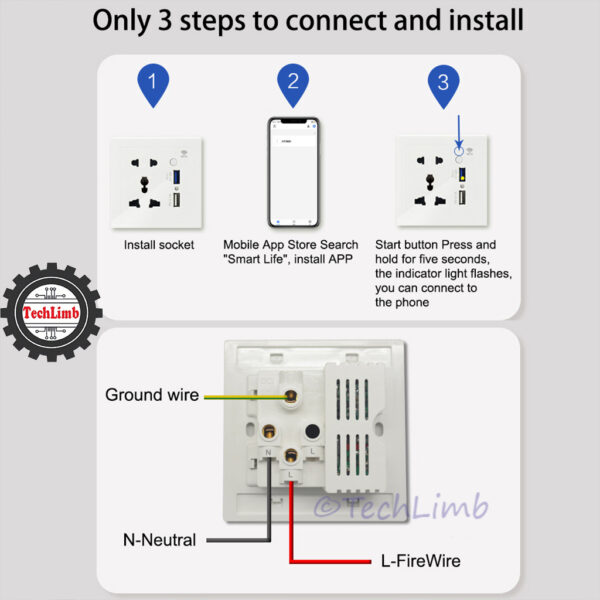 Smart WiFi Socket with USB Fast Charging QC3.0 Google Alexa Home Universal Wifi Smart USB Socket Tuya Smart Life Wifi Single Intelligent Universal Wall Plug- 1Year Warranty - Image 9