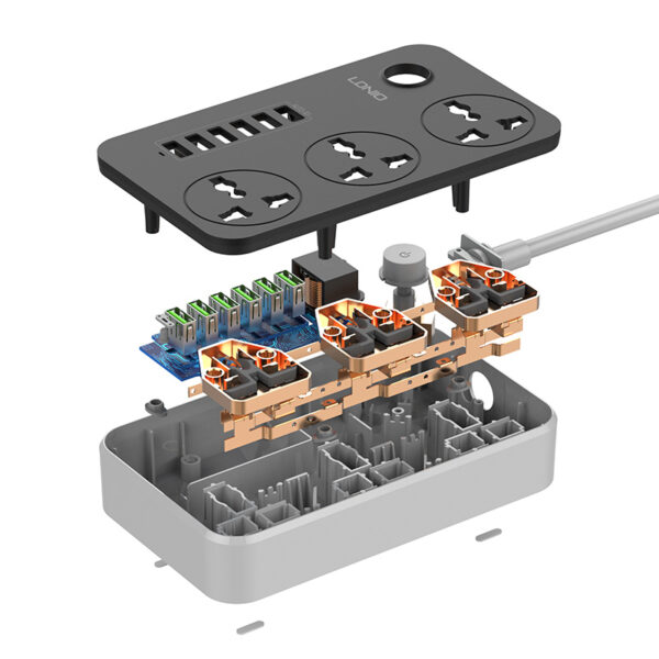 LDNIO SC3604 10A Power Strip 6 USB 3 Universal Socket With Overload Protector Circuit Breaker Switch Outlet Extend - Image 3