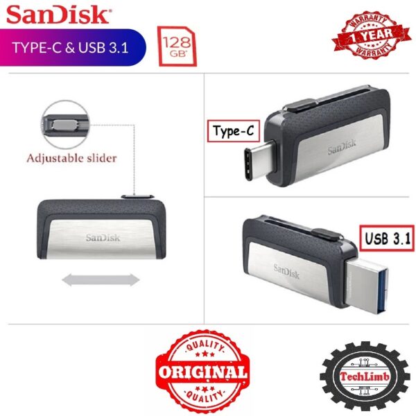 SanDisk OTG Pendrive 128GB Type-C and USB 3.1 Port 150MB/S Ultra Dual Flash Drive and OTG Drive for Android Devices and Computers - Type-C, USB 3.1 - Black+Silver 1-Year Warranty - Image 7