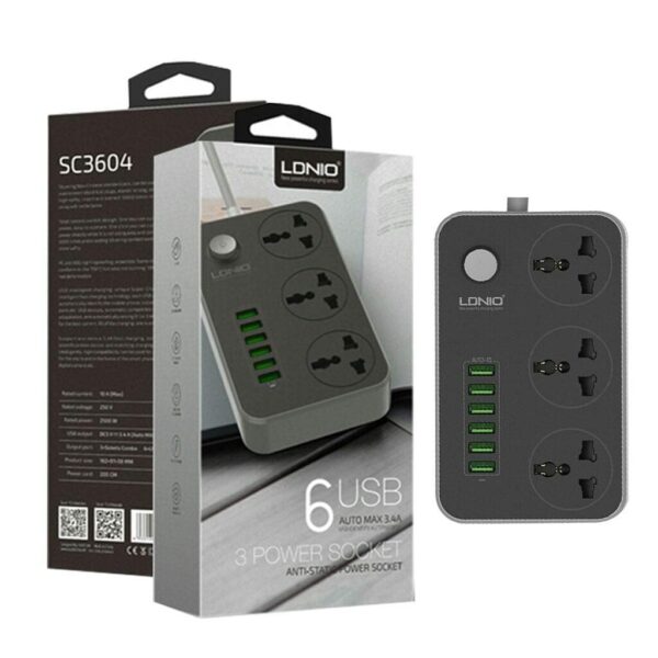 LDNIO SC3604 10A Power Strip 6 USB 3 Universal Socket With Overload Protector Circuit Breaker Switch Outlet Extend - Image 2