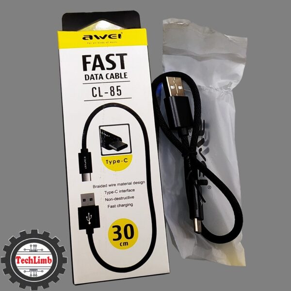 Awei Mini Fast Charging Nylon Braided Micro, Type-C and Lighting Data Cable CL-85 30cm for Powerbank Use - Image 5