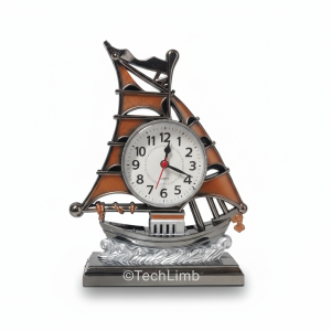 TechLimb Ship Table Alarm Clock Showpiece for Home Decoration Vintage Retro Sailboat Pattern Nautical Desk Clock for Office Living Room Antique Quartz Silent Bedside Watch Best Selling Gift Item for Students Husband Anniversary Birthday Ship Clock BD