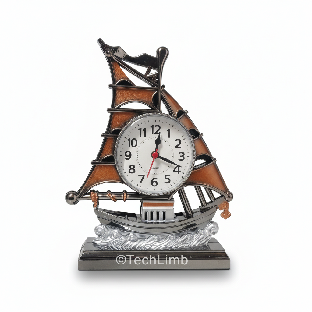 TechLimb Ship Table Alarm Clock Showpiece for Home Decoration Vintage Retro Sailboat Pattern Nautical Desk Clock for Office Living Room Antique Quartz Silent Bedside Watch Best Selling Gift Item for Students Husband Anniversary Birthday Ship Clock BD - Image 2