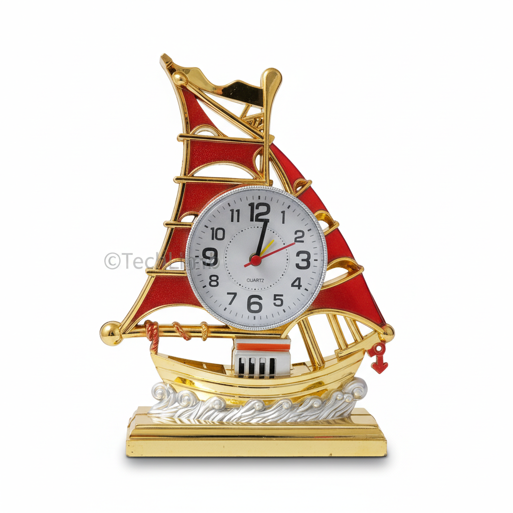 TechLimb Ship Table Alarm Clock Showpiece for Home Decoration Vintage Retro Sailboat Pattern Nautical Desk Clock for Office Living Room Antique Quartz Silent Bedside Watch Best Selling Gift Item for Students Husband Anniversary Birthday Ship Clock BD - Image 4