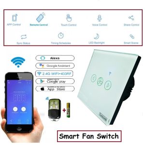 Smart WiFi Fan Switch – Remote & Touch Control | Works with Alexa & Google Home | 86x86mm | 1-Year Warranty – TechLimb Smart Home Automation Ceiling Fan Speed Controller Wireless RF 433MHz Tempered Glass Panel Tuya Smart Life App Bangladesh Best Price
