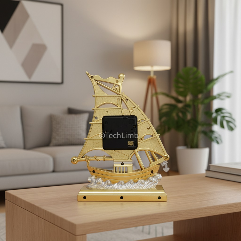 TechLimb Ship Table Alarm Clock Showpiece for Home Decoration Vintage Retro Sailboat Pattern Nautical Desk Clock for Office Living Room Antique Quartz Silent Bedside Watch Best Selling Gift Item for Students Husband Anniversary Birthday Ship Clock BD - Image 6