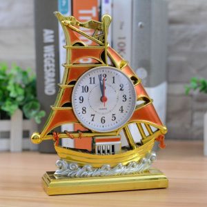 TechLimb Ship Table Alarm Clock Showpiece for Home Decoration Vintage Retro Sailboat Pattern Nautical Desk Clock for Office Living Room Antique Quartz Silent Bedside Watch Best Selling Gift Item for Students Husband Anniversary Birthday Ship Clock BD - Yellow+Silver