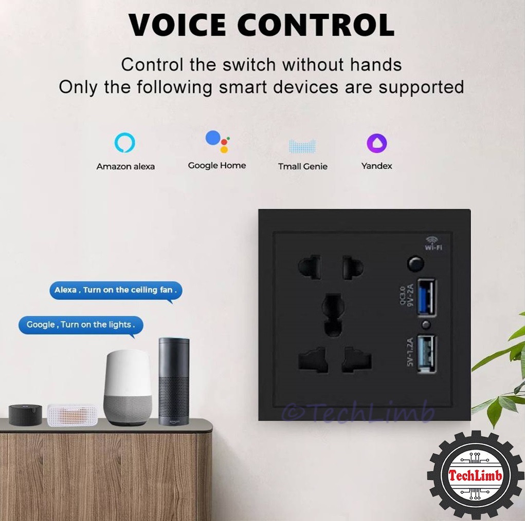 TechLimb Smart WiFi Socket with USB Fast Charging QC3.0 đ Universal Wifi Smart Wall Plug for Google Home & Alexa đą Tuya Smart Life App Control ⨠10A 2200W Intelligent Wall Socket for Home Automation & Security đĄī¸ 1-Year Warranty - Image 8