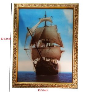 5D Moving Ship on Ocean Wall Hanging Decor - 17.5x13.5 Inch Realistic Nautical Painting for Home & Office - Premium Wooden Frame 5-Dimension Sea View Picture by TechLimb