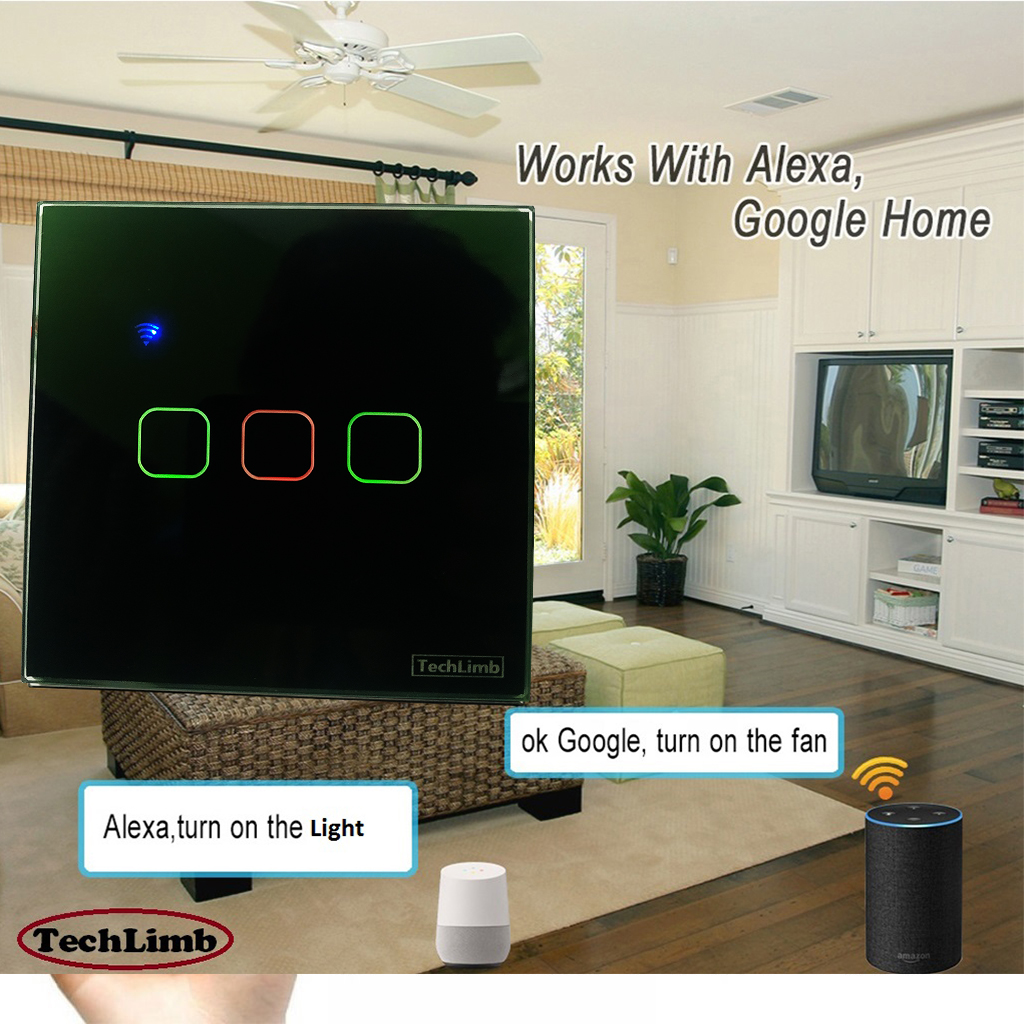 TechLimb 3Gang Smart WiFi RF Remote Touch Switch Crystal Glass Panel 1500W Alexa Google Home Control Smart Life App Remote Wireless Home Automation Light Switch Price in BD 86x86mm Fan Light Timer Switch High Quality Touch Sensor Switch Tuya - Image 4