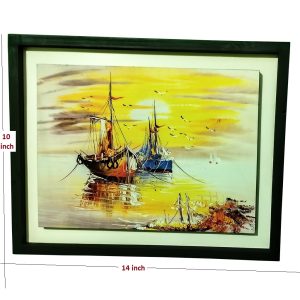 TechLimb 3D Hand-Painted Scenic Wall Decor - Premium Wooden Framed (10x14 inch) Ship on Ocean & Nature Scenery Painting for Home, Office, Living Room Decoration - High Quality Modern Aesthetic Art Piece Gift